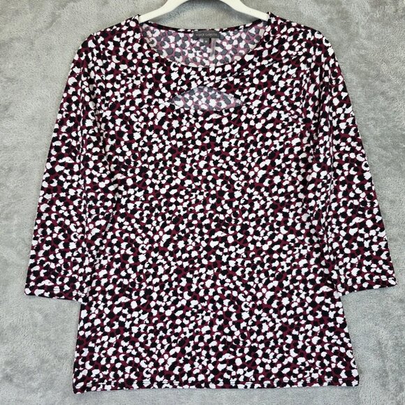Vince Camuto Shirt Womens Medium Pink Black Animal Print Keyhole 3/4 Sleeve Top - Picture 1 of 9